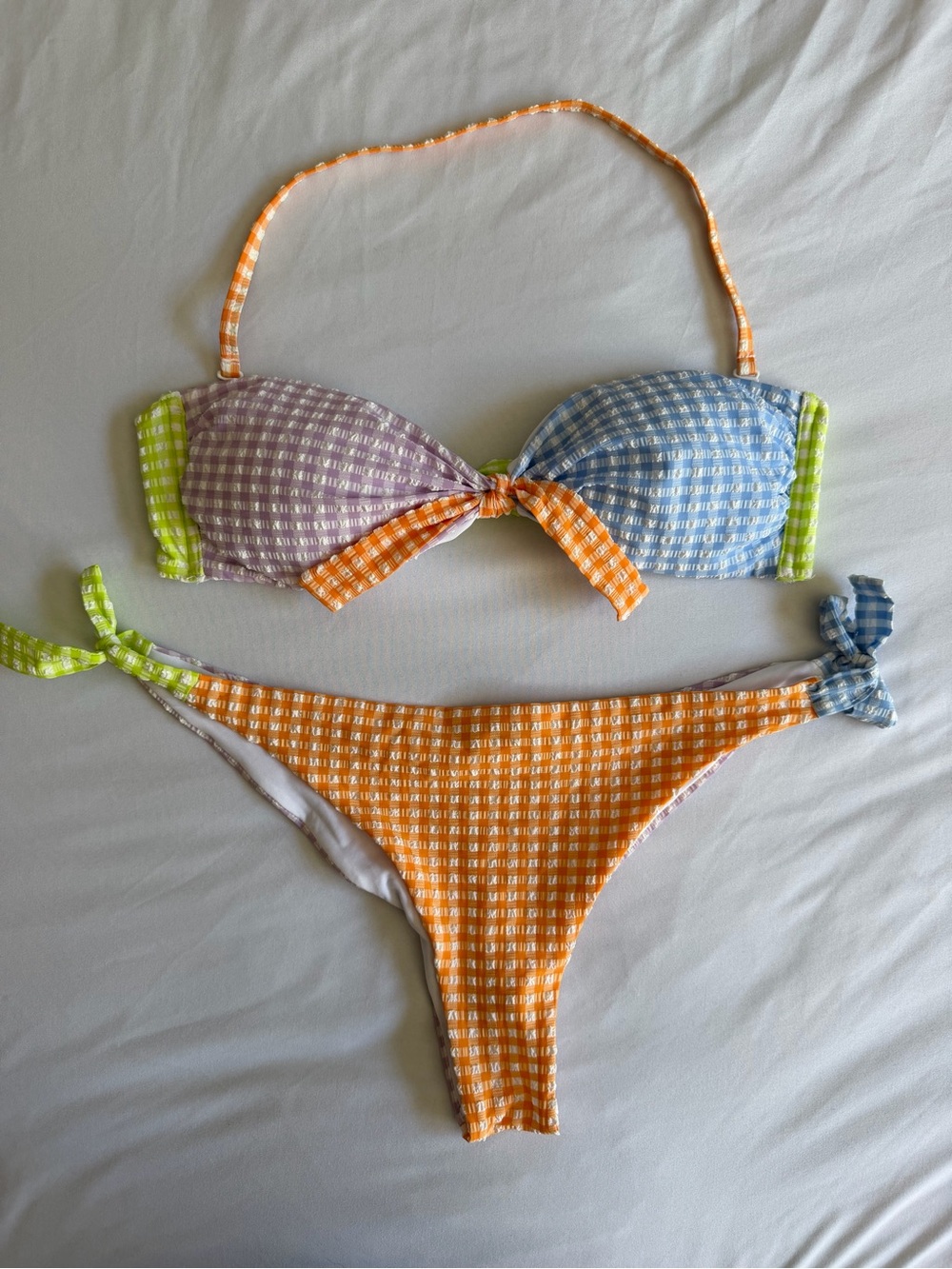 Calzedonia Cobey Pastel Gingham Colorblock Multicolor Adjustable Tie Bikini